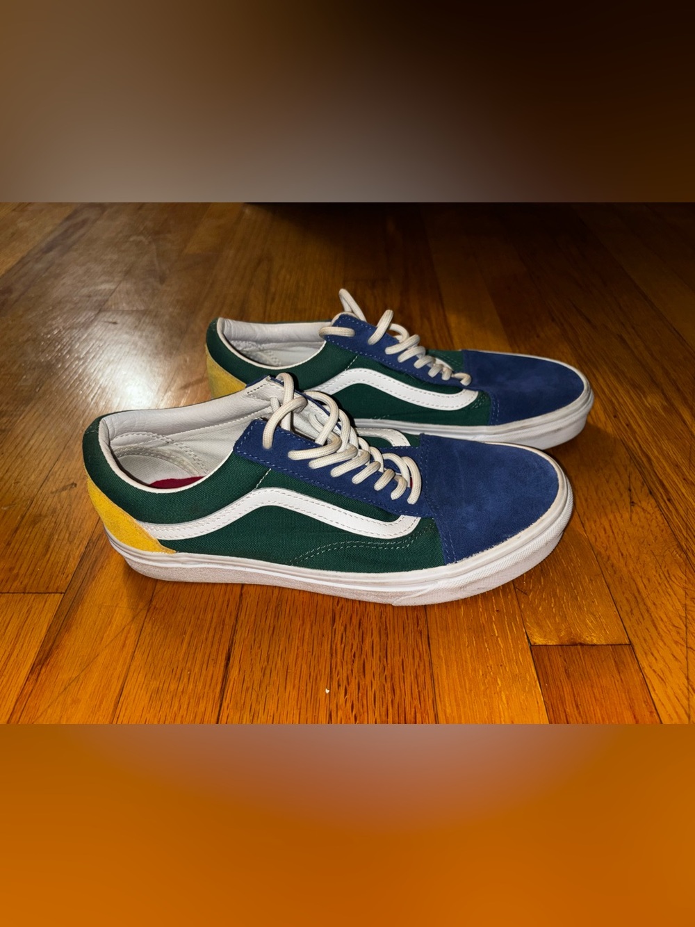 VANS Old Skool Low Top Colorblock Sneaker Blue Green Yellow White 7.5M / 9 W